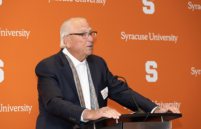 Paul Greenberg '65 speaks before the panel discussion